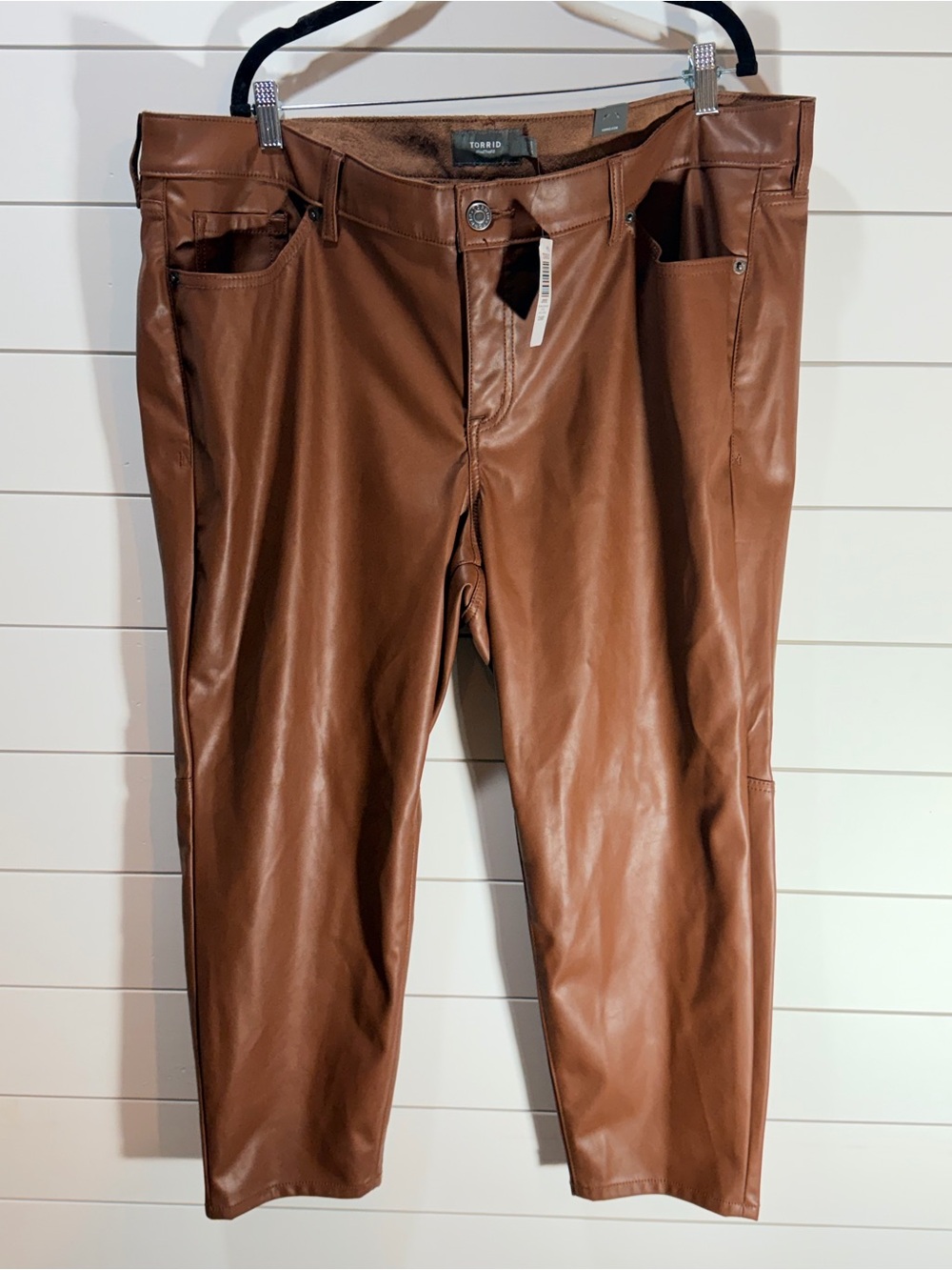 Torrid Womans size 22 short perfect skinny faux leather high-rise pants brown